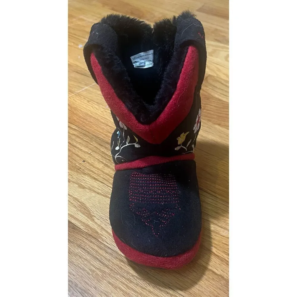 Blazin Roxx‎ Todler Western Cowboy Cowgirl Black & Red Slippers Sz XS (10-11)